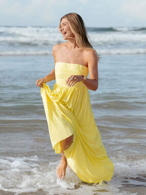 ZARA Summer Petite Yellow Strapless Sleeveless Elegant Sexy Long Dress